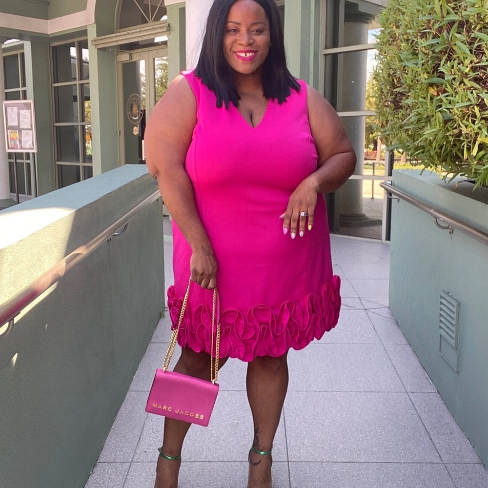 Lane Bryant Sz 26p Pink Sleeveless Ruffled Hem Sheath Dress V-Neck Romantic Sexy - Picture 12 of 13